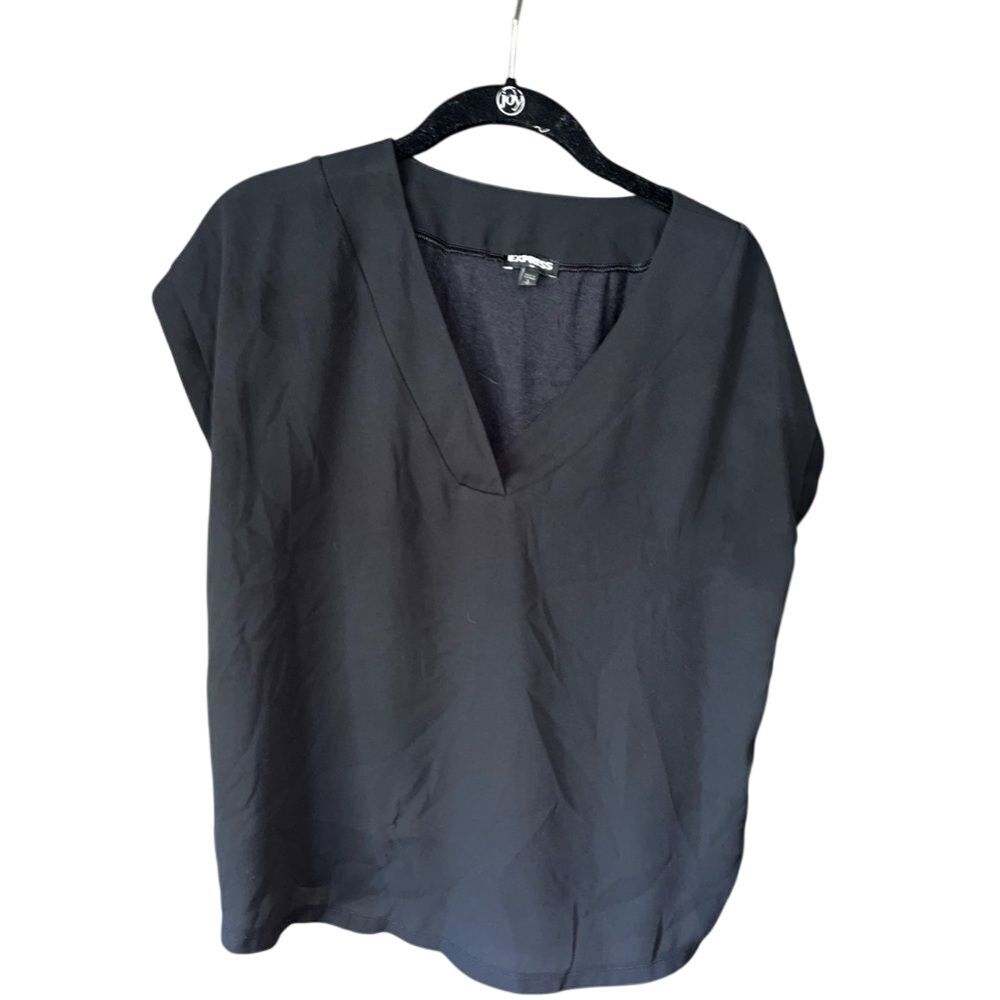 Express Black V-Neck‎ Cap Sleeve Blouse Casual Office Work Top
